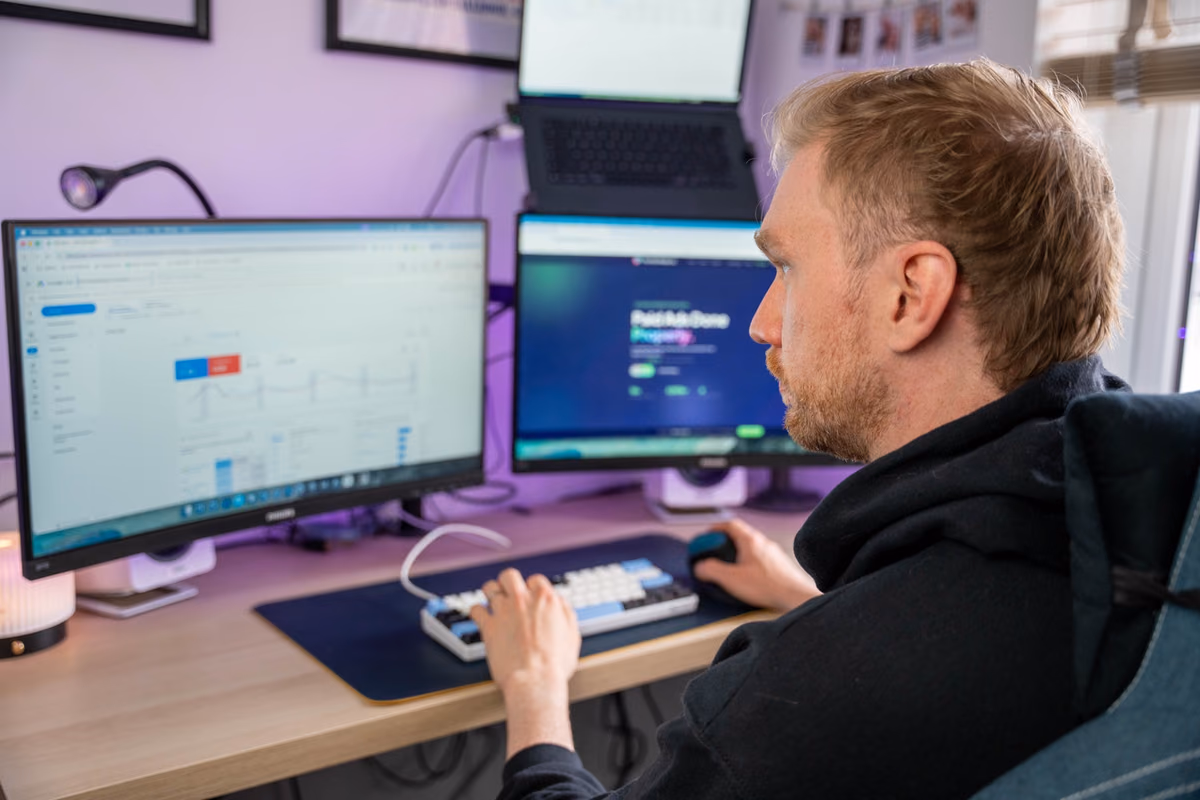 Jamie reviewing a paid media campaign on screen