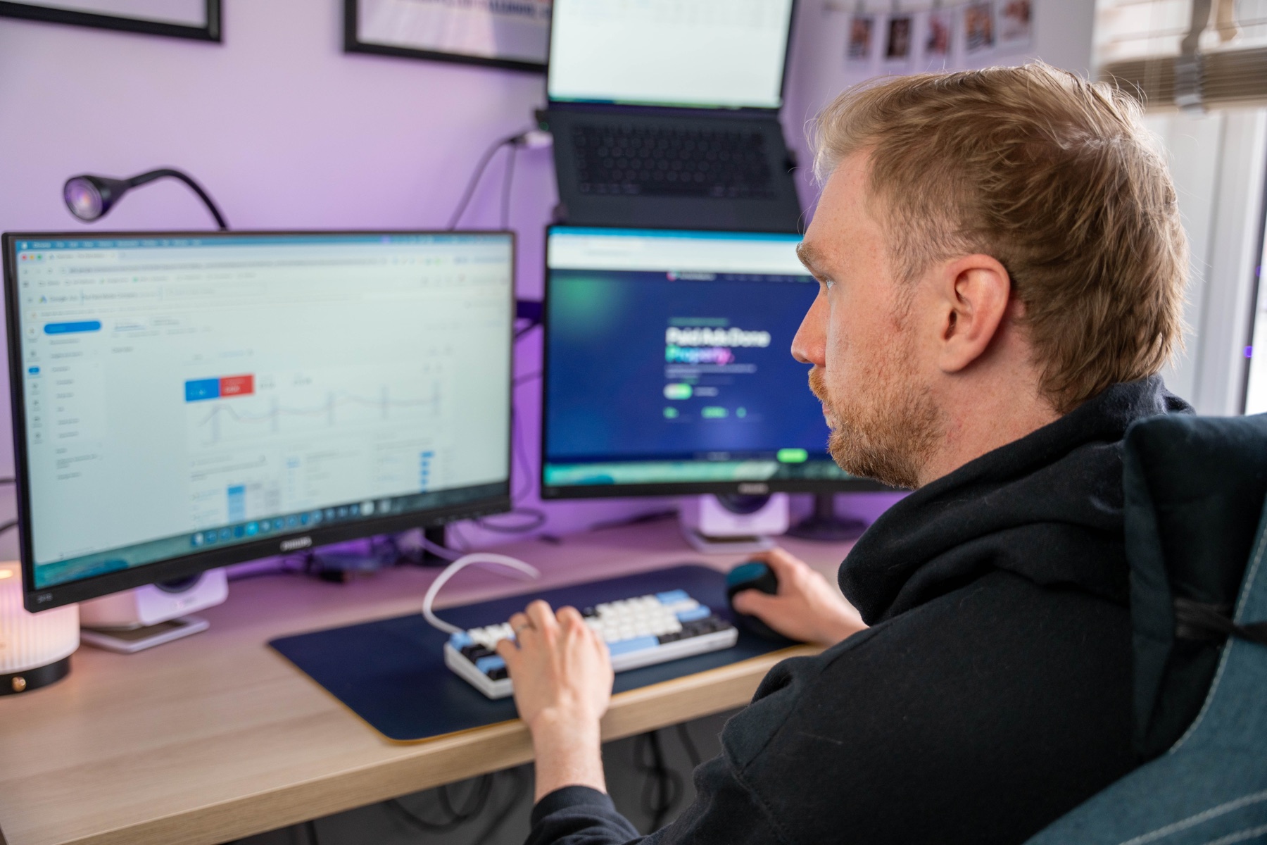 Jamie reviewing a campaign on screen