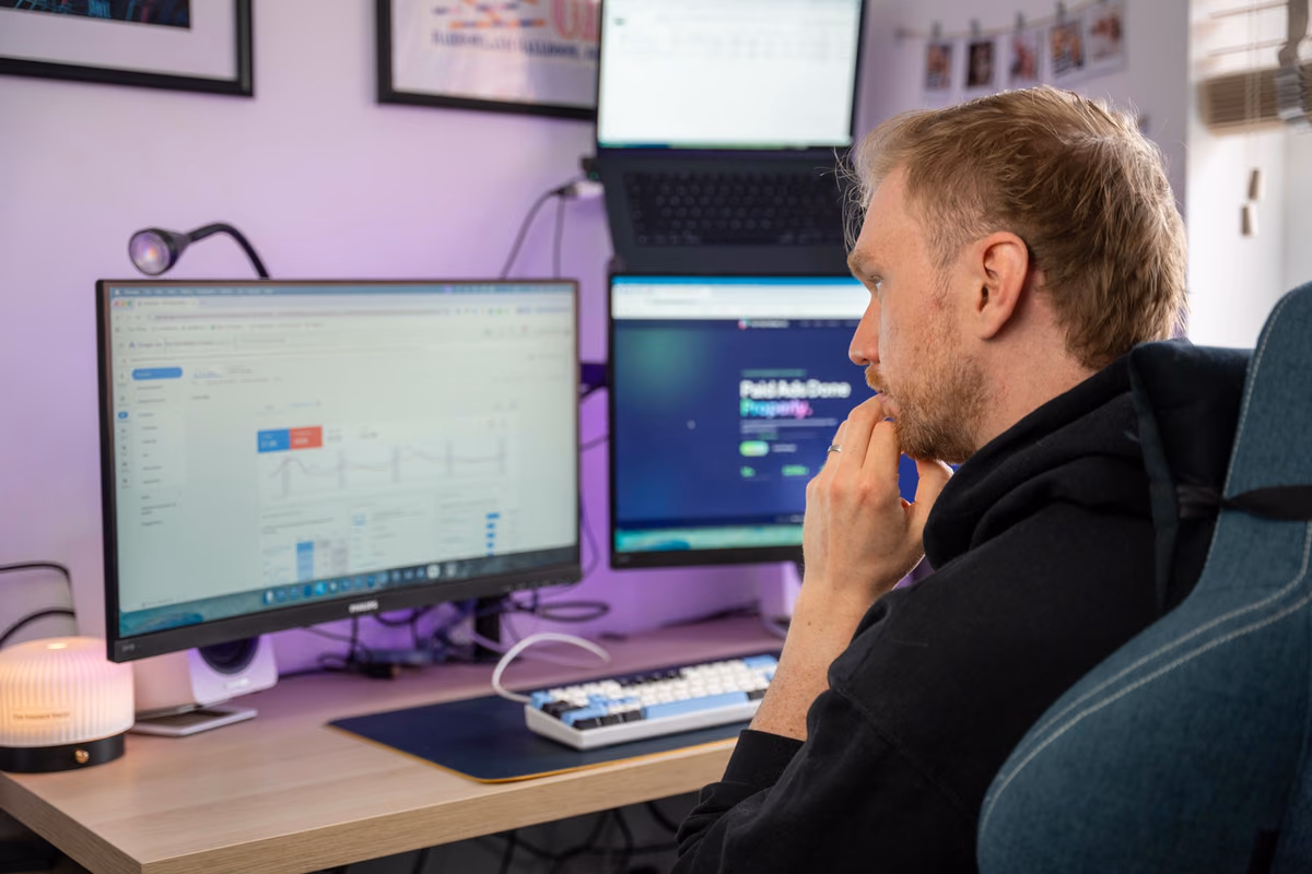 Jamie thinking through a strategy at his desk